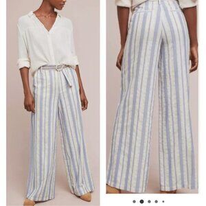 Anthropologie Blue and White Striped Wide-Leg Pants